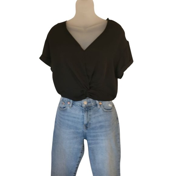 Beautiful Cropped Blouse V Neck Short Sleeve Size M - Picture 3 of 12